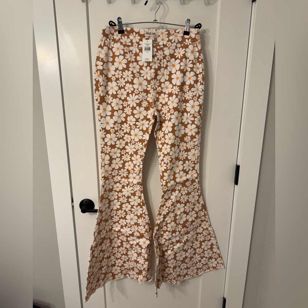 Peach Love California burnt orange Floral Flare Pants